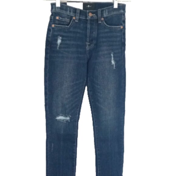 7 For All Mankind Josefina Skinny Jeans Sz 23 (24x27) NWT Button Fly Blue Denim - Picture 1 of 13